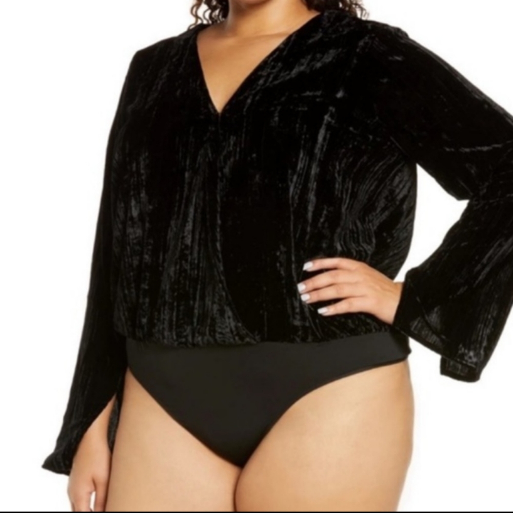 Good American New Velvet Long sleeves Wrap Bodysuit Women